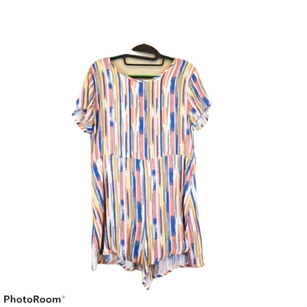 Audrey 3+1 Pastel Open Back Abstract Lightweight Short Sleeve Artsy Fun Romper